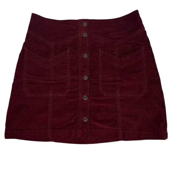 Free People Womens size 6 Skirt Mini Short Burgundy Corduroy Button Front - Picture 2 of 8
